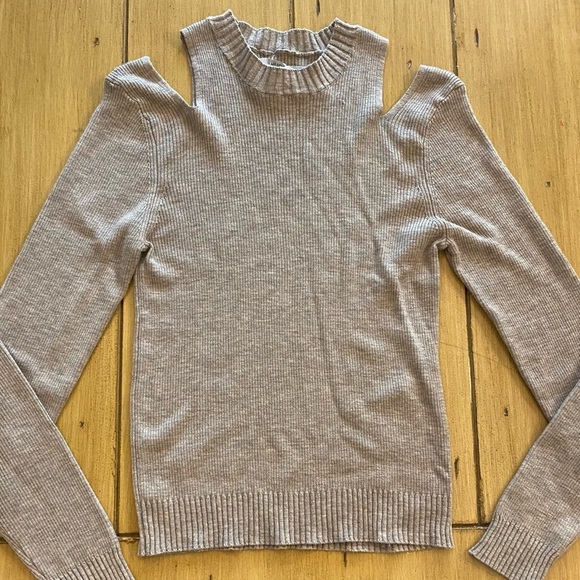 Hudson Women's wool Tan Crewneck Cutout Shoulder Stretchy Sweater new, as is L - Picture 3 of 16